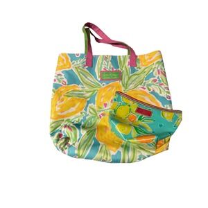 Lilly Pulitzer Tote Bag & Cosmetic Pouch Set Citrus Lemon Orange Print